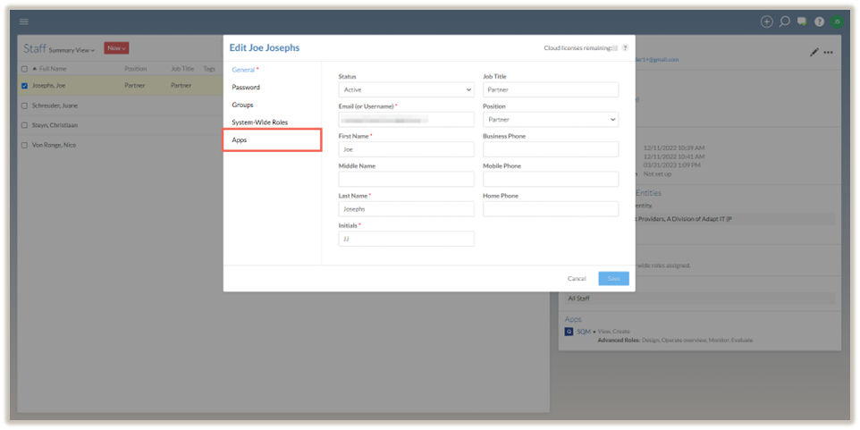 Select the Apps page menu item.